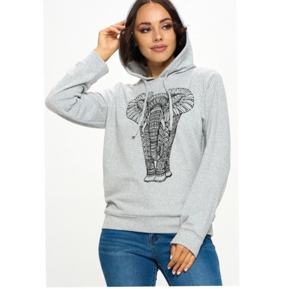 Gray Elephant Print Pull Over Hoodie Multiple Sizes - Picture 1 of 1